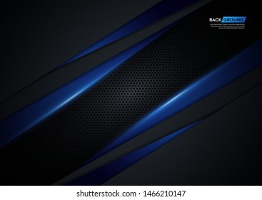 blue light arrow black with hexagon mesh background Cover layout template