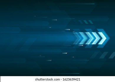 Blue light arrow on dark background, high speed transfer technology concept, copy space composition.