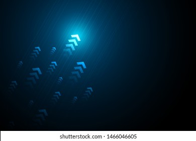 Blue light arrows up with dot speed line on black background, copy space composition, technology speed development concept.