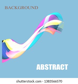 Blue, light background. Abstraction, drawing, curved lines, multi-colored. Colors are blue, yellow, purple, orange.