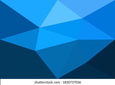 blauer heller Hintergrund mit Origami-Dreiecken. Low-Poly-Stil. zukünftiger Hintergrund für verschiedene Zwecke, Poster, Banner, Cover, Karte, Vorlage, Landschaft, Website, Blog, Dekoration und Verpackung
