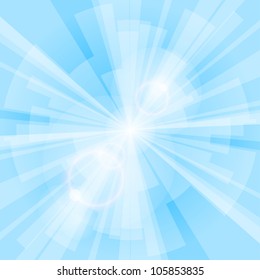 Blue light background with rays. Vector eps10 illustration