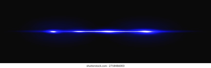 Haz de luz azul con láser de neón y línea de bengala Horizontal para el fondo de tecnología. Racha brillante con efecto de velocidad de brillo digital en el espacio oscuro. Superposición de rayos de movimiento dinámico de Vector Abstractas.