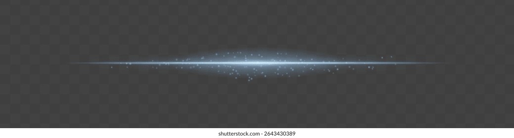 Haz de luz azul con partículas de polvo brillantes sobre fondo transparente. La llamarada Horizontal radiante evoca magia, lujos y brillo cinematográfico ideal para escenas de fantasía o transiciones festivas.
