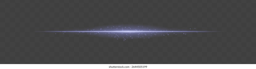 Blue light beam with sparkling dust particles on transparent background. Radiant horizontal flare evokes magic, luxury, and cinematic glow ideal for fantasy scenes or festive transitions.