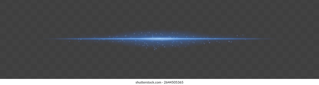 Blue light beam with sparkling dust particles on transparent background. Radiant horizontal flare evokes magic, luxury, and cinematic glow ideal for fantasy scenes or festive transitions.