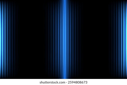 Blue light beams against a dark background, creating a futuristic glowing effect.
