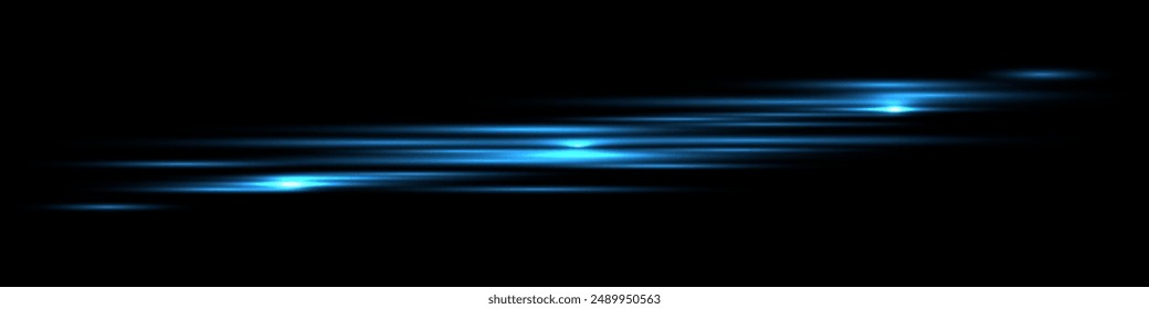 Blue light beams with flash effect. Abstract dynamic realistic vector illustration isolated on black background. Concept of conveying speed, motion, energy in modern design illustration.