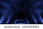 Blue light beams with glowing particles and curved stripes on a dark background. Perfect for luxurious backdrops, stage lighting, spotlight effects or elegant digital scenes.