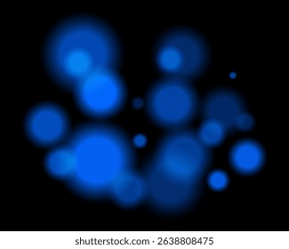 Blue light bokeh. Soft blurry circles in random size and opacity on dark background. Atmospheric and abstract, fits dreamy, festive, or sci-fi themes.