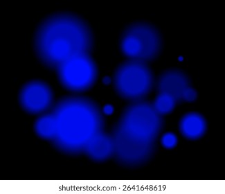 Blue light bokeh. Soft blurry circles in random size and opacity on dark background. Atmospheric and abstract, fits dreamy, festive, or sci-fi themes.