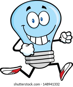 Blue Light Bulb Cartoon Character Running