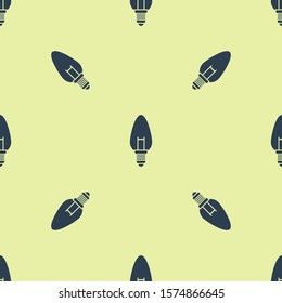 Blue Light bulb with concept of idea icon isolated seamless pattern on yellow background. Energy and idea symbol. Inspiration concept.  Vector Illustration