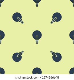 Blue Light bulb with concept of idea icon isolated seamless pattern on yellow background. Energy and idea symbol. Inspiration concept.  Vector Illustration