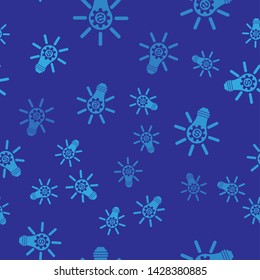 Blue Light bulb with gear inside and dollar symbol icon isolated seamless pattern on blue background. Fintech innovation concept. Vector Illustration