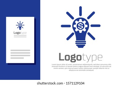 Blue Light bulb with gear inside and dollar symbol icon isolated on white background. Fintech innovation concept. Logo design template element. Vector Illustration