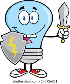Blue Light Bulb Guarder With Shield And Sword