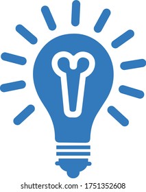 Blue Light bulb Icon, brainstorming, vector graphics