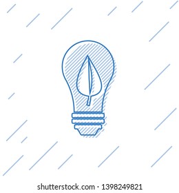 Blue Light bulb with leaf line icon isolated on white background. Eco energy concept. Alternative energy concept. Vector Illustration