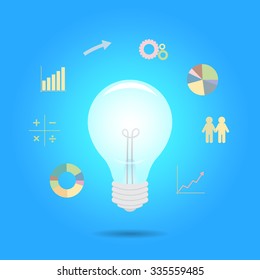 Blue Light bulb and the symbol in business concept
