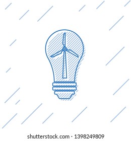 Blue Light bulb with wind turbine as idea of eco friendly source of energy line icon isolated on white background. Alternative energy concept. Vector Illustration