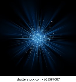 Blue light burst glitter background effect on black. Star dust explosion. And also includes EPS 10 vector