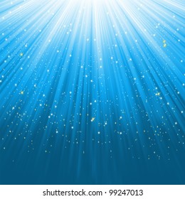 Blue light burst with stars. EPS 8 vector file included