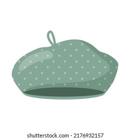 Blue light cartoon beret with dots. Vector clipart for autumn design isolated on a white background.