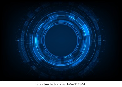 Blue light circle center cyberspace on dark background HUD