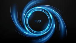 Blue Light Circle Effect On Dark Background, Vector Illustration