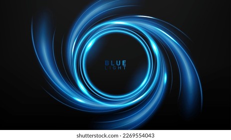 Blue Light Circle Effect on Dark Background, Vector Illustration