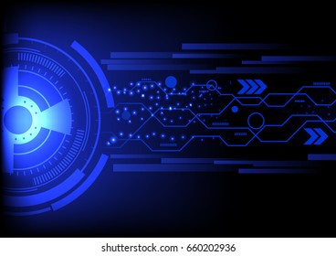 Blue light circle and futuristic interface on dark blue background