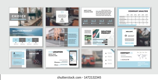 Blue light Corporate presentation template. Social media pack. Set of minimal modern blog posts or Editable simple info banner, trendy book cd idea. For app, digital display style. Bright flyer.