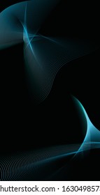 Blue light curve and wave abstract pattern against a black background. Elegant abstract geometry Phone wallpaper.
