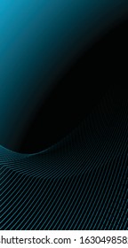 Blue light curve and wave abstract pattern against a black background. Elegant abstract geometry Phone wallpaper.