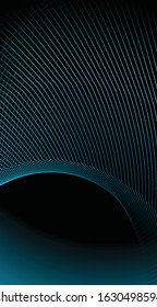 Blue light curve and wave abstract pattern against a black background. Elegant abstract geometry Phone wallpaper.
