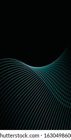 Blue light curve and wave abstract pattern against a black background. Elegant abstract geometry Phone wallpaper.