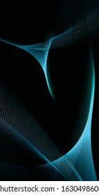 Blue light curve and wave abstract pattern against a black background. Elegant abstract geometry Phone wallpaper.