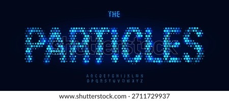 Blue Light Digital Font Logo Alphabet Vector Glowing Particles Letters Set Modern Typography, Blockchain Typographic Design Title Text, Typo Poster Headline Type Logotype Sans Fonts. Vector Typeface