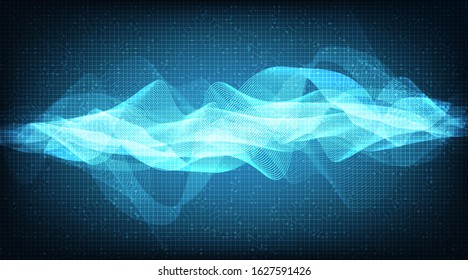 Blue Light Digital Sound Wave Low and Hight richter scale on technology Background,design for music studio and science,Vector Illustration.