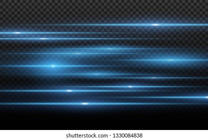 Blue light effect. Abstract laser beams of light. Chaotic neon rays of light for your project. Isolated on transparent dark background. Vector illustration. EPS 10