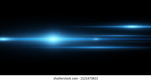 Blue Light Effect Isolated On Black Background. Vector Flash For Your Project. Lens Flare And Glare. Abstract Blue Rays. Glowing Lines With Sparks. EPS 10