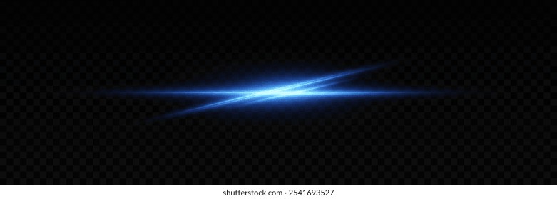 Blue light effect, laser beam, flash, flare. On a transparent background.