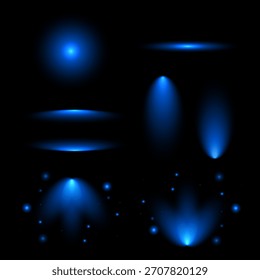 Efeitos de luz azul. Efeitos de luz branca transparente isolada, brilho, explosão, brilho	
