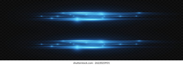 Blue light effects, neon flashes of lines. On a transparent background.
