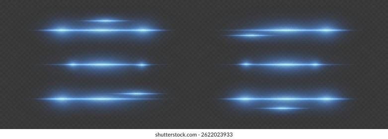 Blue light effects, neon flashes of lines. On a transparent background.