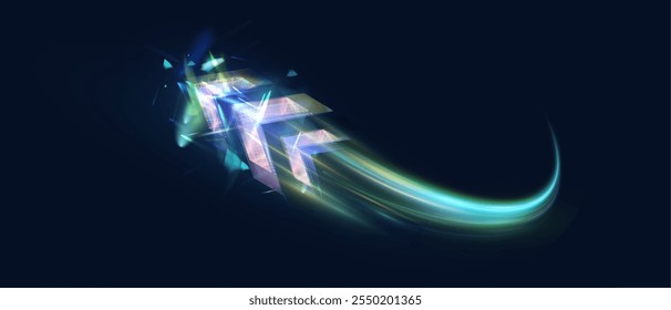 Blue light energy flow. Light arrow of direction of movement. Vector on transparent background for design and illustrations of game interfaces and advertising.