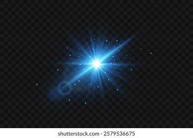 Blue light explosion, star flare effect.