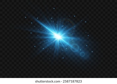 Blue light explosion, star flare effect.