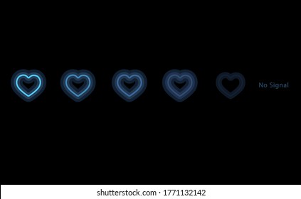 Blue light fade in heart shape on black background and text no signal.